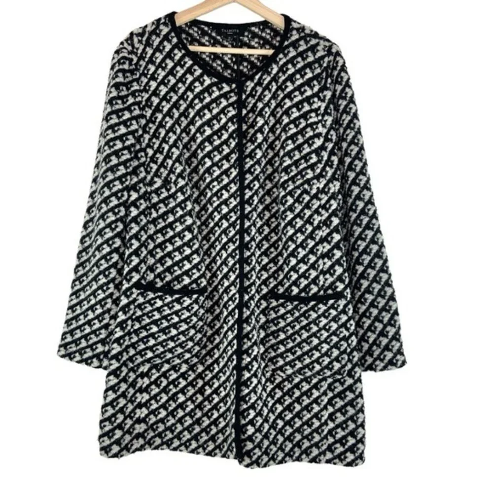 Talbots Chunky Knit Sweater Jacket in Black and White ArrowKnit Lonngline Topper - Picture 2 of 7